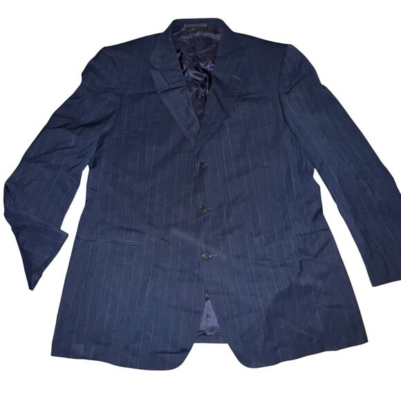 VTG Ermenegildo Zegna High Performance Wool Pinstripe Navy Blue Blazer Sz 58R - Picture 1 of 14